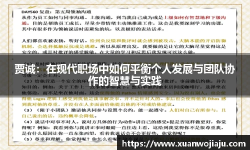 贾诚：在现代职场中如何平衡个人发展与团队协作的智慧与实践